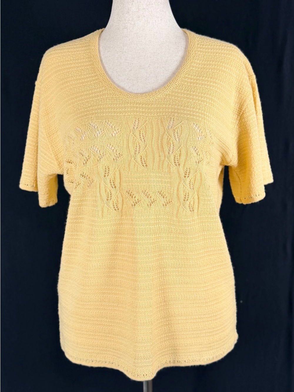 Yellow Knit Short-Sleeve Women's Top Argentina Soft Cozy Open knit L/XL